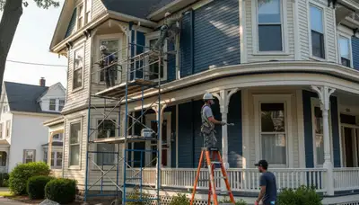 Painting contractors in Warwick, RI preparing a home exterior for painting