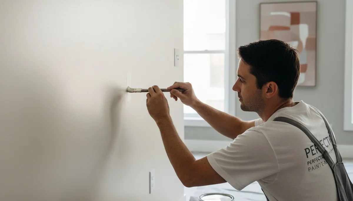 Painting contractor applying touch-up paint in Warwick, RI for scuffs, chips, and faded walls