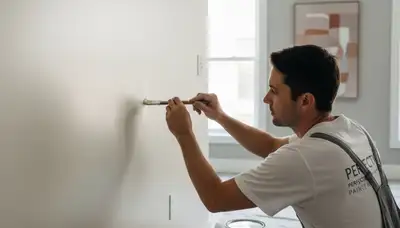 Painting contractor applying touch-up paint in Warwick, RI for scuffs, chips, and faded walls
