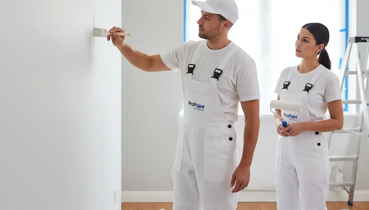 Painter applying touch-ups to interior wall in Warwick, RI, for scuffs and faded paint